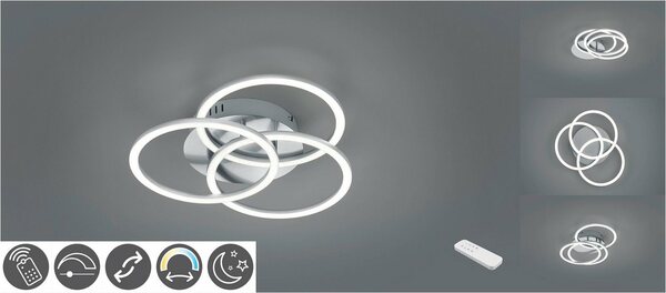 Bild 1 von TRIO Leuchten LED Deckenleuchte Circle, Memoryfunktion, Nachtlichtfunktion, LED fest integriert, warmweiß - kaltweiß, Deckenlampe Nickel matt mit schwenkbaren Ringen / inkl. Fernbedienung
