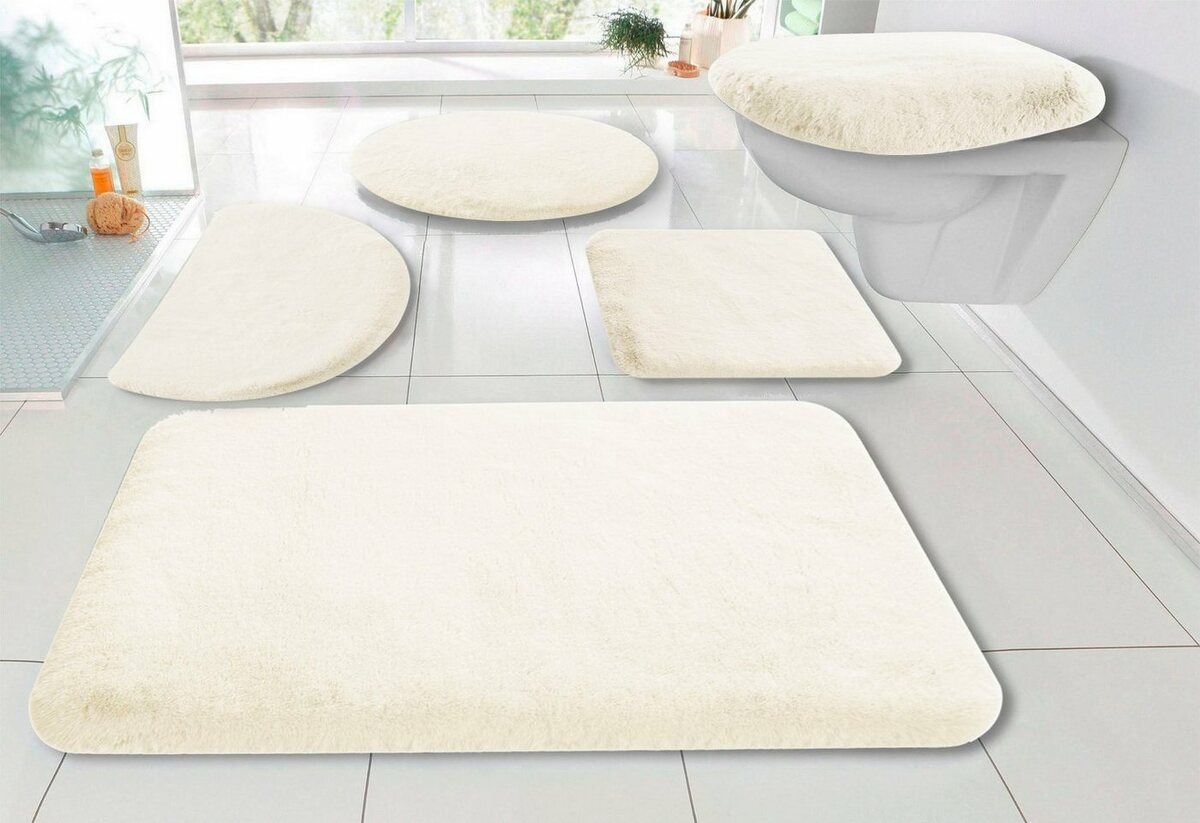 Bild 1 von Badematte Rabbit Badematten my home, Höhe 30 mm, rutschhemmend beschichtet, fußbodenheizungsgeeignet, schnell trocknend, strapazierfähig, Polyester, rechteckig, 3-tlg. Hänge-WC Set, Kaninchenfell