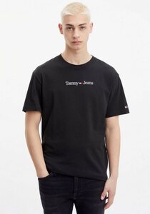 Tommy Jeans T-Shirt TJM CLASSIC LINEAR LOGO TEE mit Logostickerei, Schwarz