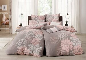 Bettwäsche Susan in Gr. 135x200 oder 155x220 cm, Home affaire, Biber, 2 teilig, Bettwäsche mit Baumwolle, romantische Bettwäsche mit Blumen, Grau|rosa