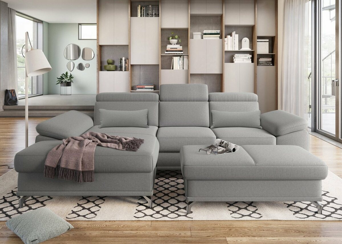 Bild 1 von Sit&more Ecksofa Cabrio, mit Sitztiefen- und Armteilverstellung sowie Federkern, 2 Nierenkissen, Grau