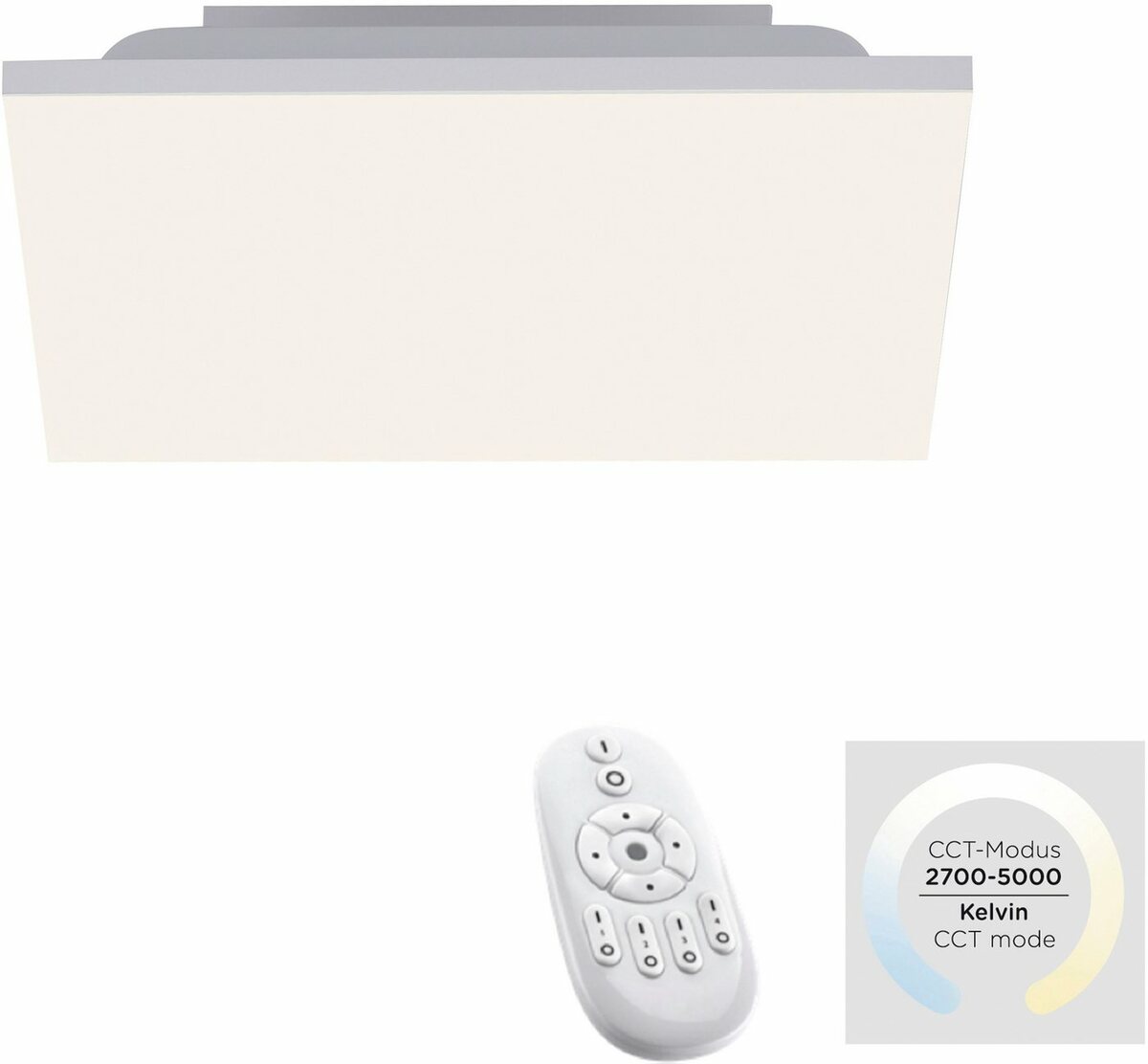 Bild 1 von Leuchten Direkt LED Deckenleuchte CANVAS, Dimmfunktion, LED wechselbar, Kaltweiß, dimmbar über IR-Fernbed., CCT-Farbtemperaturwechsel, Memoryfunktion, Weiß