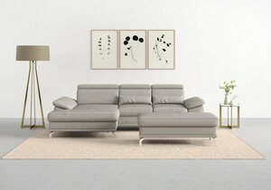 Sit&more Ecksofa Cabrio, mit Sitztiefen- und Armteilverstellung sowie Federkern, 2 Nierenkissen, Grau