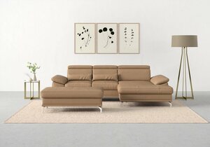 Sit&more Ecksofa Cabrio, mit Sitztiefen- und Armteilverstellung sowie Federkern, 2 Nierenkissen, Braun