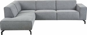 Places of Style Ecksofa Lorcan, mit schwarzen Metallfüßen, Lederoptik und in weichem Strukturstoff, Grau