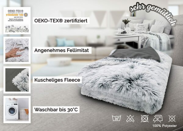 Bild 4 von Wohndecke, ZOLLNER, extra flauschige Felloptik, XXL-Größe verfügbar, 150 x 200 cm, 100% Polyester, extra flauschige Felloptik