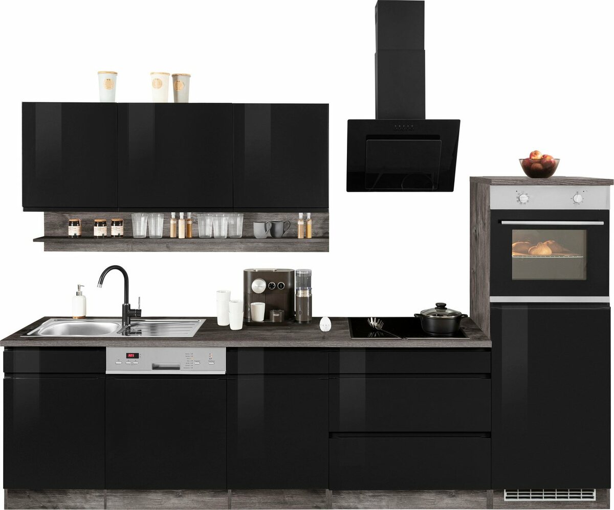 Bild 1 von HELD MÖBEL Küche Virginia, Breite 300 cm, mit E-Geräten, Schwarz