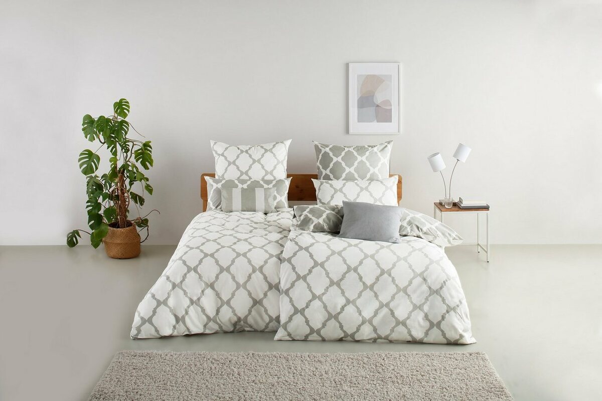 Bild 1 von Wendebettwäsche Alba in Gr. 135x200 oder 155x220 cm, Home affaire, Biber, 3 teilig, Bettwäsche mit Wendeoptik, in verschiedenen Qualitäten, Baumwolle, Grau|weiß