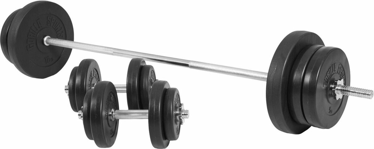 Bild 1 von GORILLA SPORTS Hantel-Set Langhantelset Kunststoff 70 kg, Schwarz
