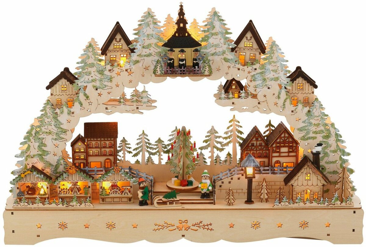 Bild 1 von My home Schwibbogen LED Weihnachtsleuchter mit drehendem Baum und Musik, Weihnachtsdeko, Breite ca. 57 cm, Beige|bunt|grün