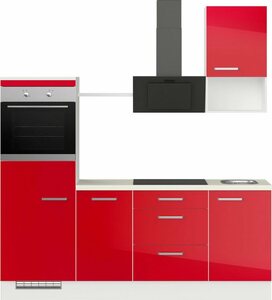 IMPULS KÜCHEN Küche "Turin", vormontiert, mit E-Geräten, Breite 215 cm, Rot|weiß