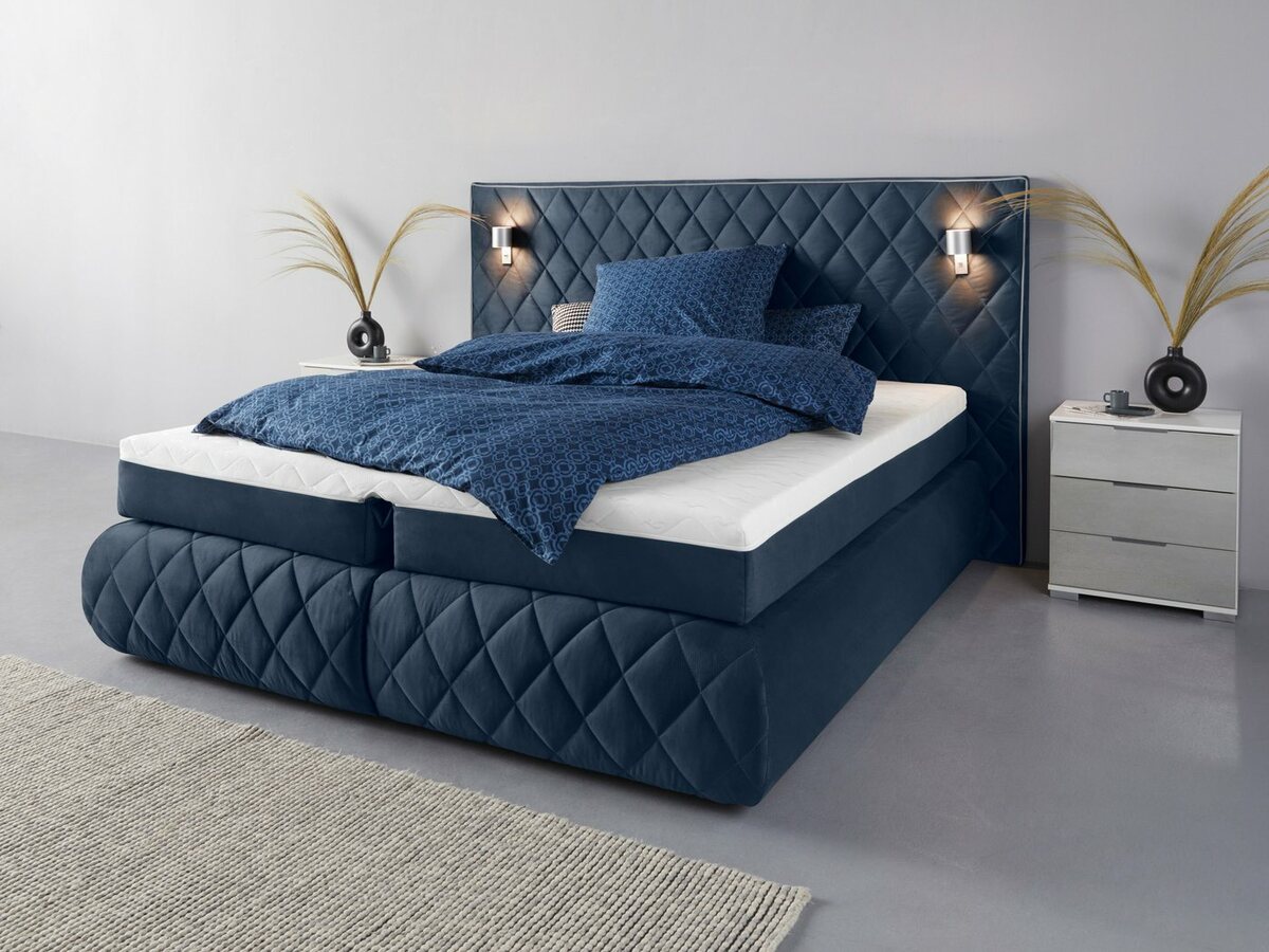 Bild 1 von Places of Style Boxspringbett Alaric, wahlweise mit und ohne Leuchten, Obermatratze Tonnentaschenfederkern, Blau|grau|silberfarben