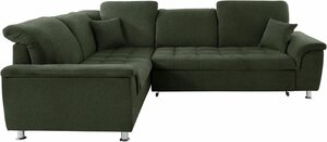 DOMO collection Ecksofa Franzi, wahlweise mit Kopfteilverstellung (dann Breite: 275 cm), Grün