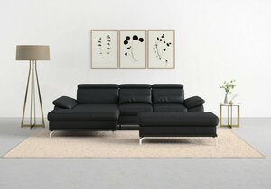 Sit&more Ecksofa Cabrio, mit Sitztiefen- und Armteilverstellung sowie Federkern, 2 Nierenkissen, Schwarz