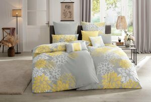 Bettwäsche Susan in Gr. 135x200 oder 155x220 cm, Home affaire, Linon, 2 teilig, Bettwäsche mit Baumwolle, romantische Bettwäsche mit Blumen, Gelb|grau