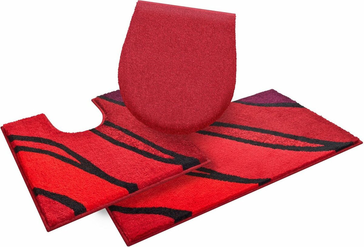 Bild 1 von Badematte Belize Grund, Höhe 20 mm, rutschhemmend beschichtet, schnell trocknend, Polyacryl, rechteckig, 3-tlg. Stand-WC Set, weiche Haptik, Badematten auch als 3 teiliges Set erhältlich, Rot