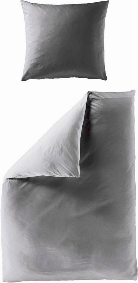Bild 1 von Wendebettwäsche Modern Uni in Gr. 135x200 oder 155x220 cm, BIERBAUM, Renforcé, 3 teilig, Bettwäsche aus Baumwolle, moderne Bettwäsche mit Wendeoptik, Grau