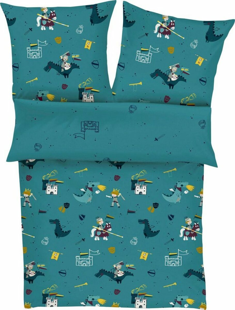 Bild 1 von Kinderbettwäsche Ritter und Drache, s.Oliver Junior, Satin, mit Rittermotiven, 100% Baumwolle, Blau