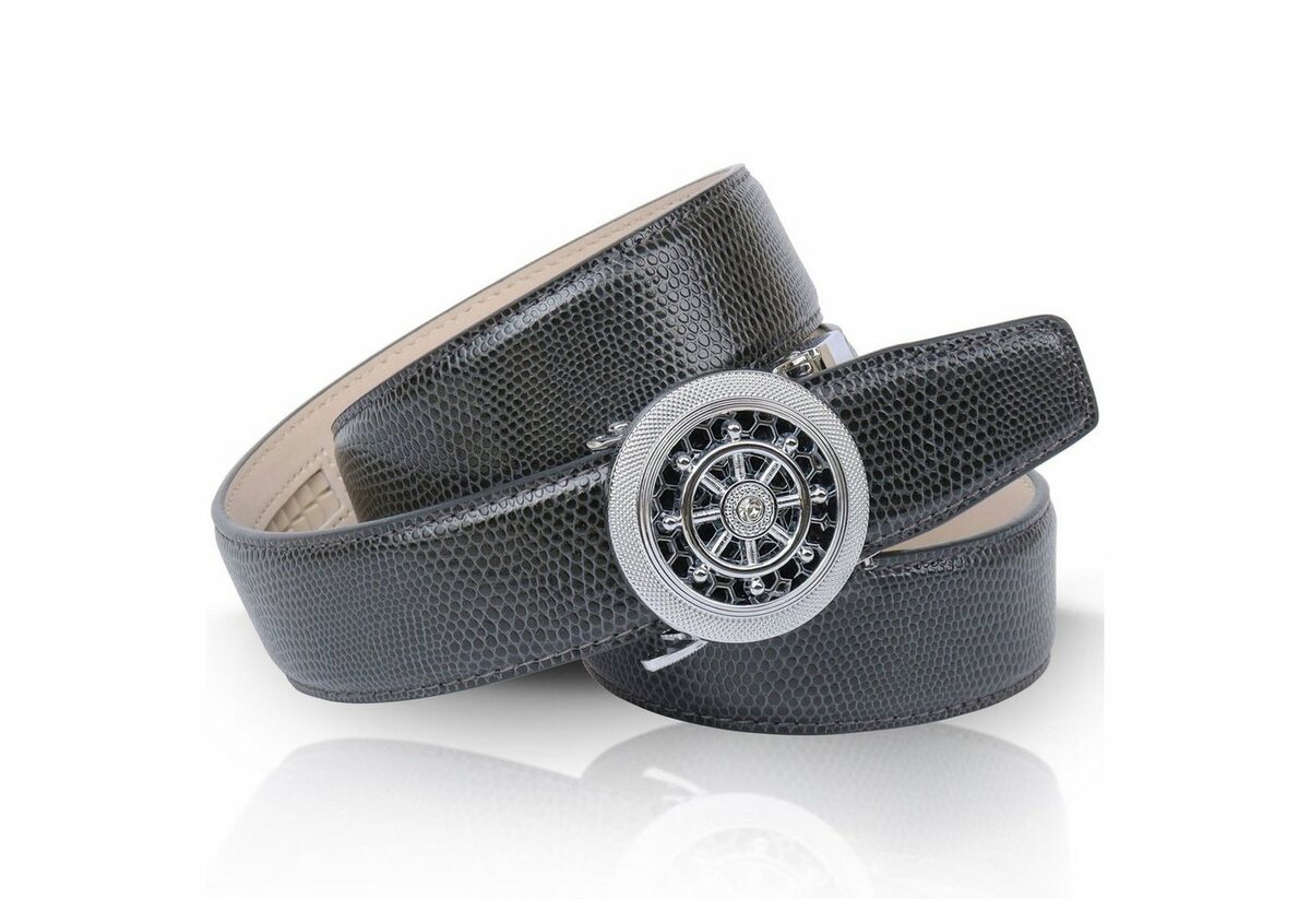 Bild 1 von Anthoni Crown Ledergürtel mit drehendem Steuerruder und eleganter Oberflächennarbung, Grau