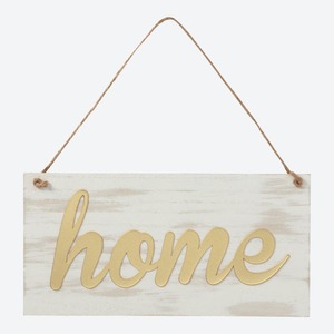 Holzschild mit Metall-Schriftzug "Home", ca. 30x15x2cm