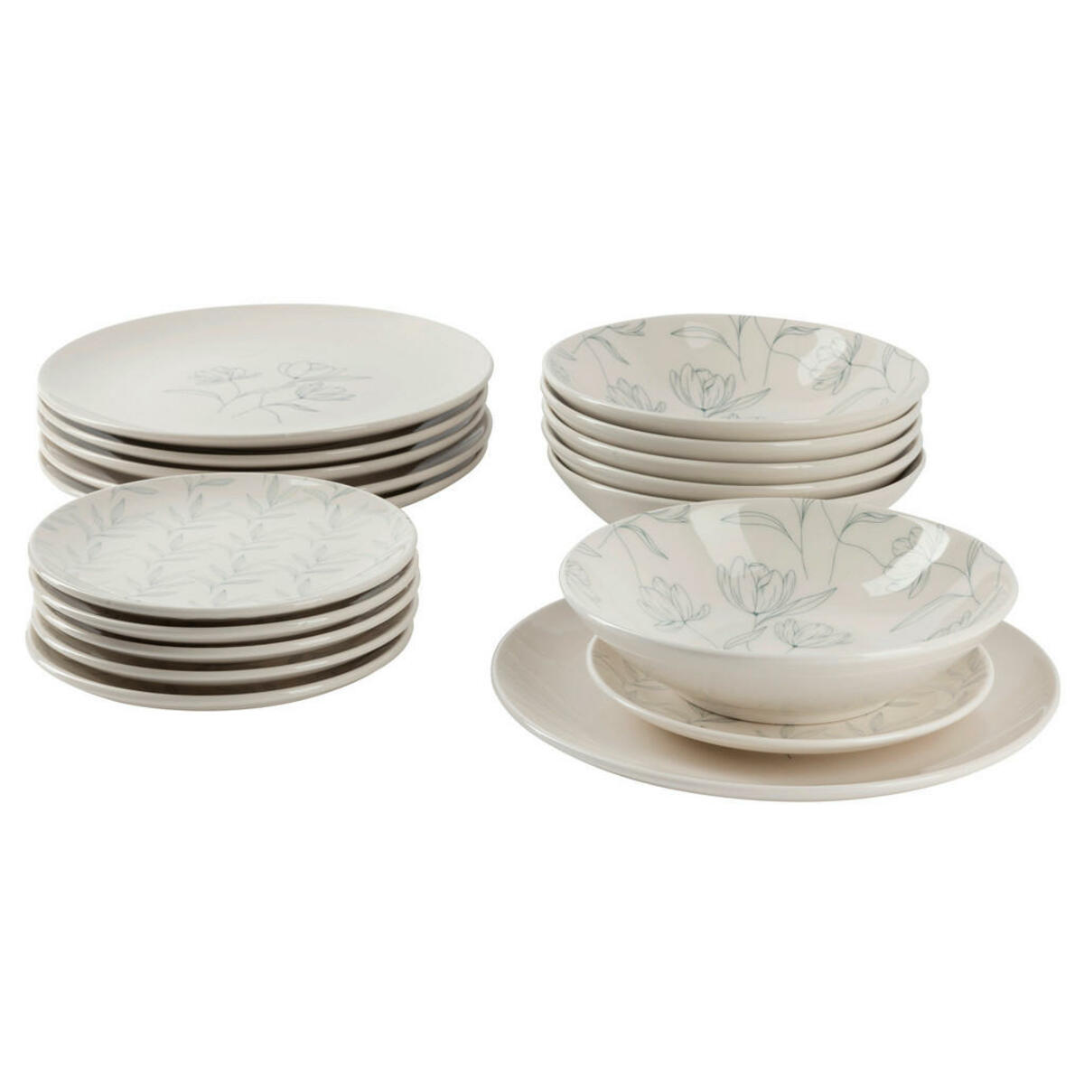 Bild 1 von Novel Tafelservice, Weiß, Keramik, 18-teilig, Blume, lebensmittelecht, Essen & Trinken, Geschirr, Geschirr-Sets, Tafelservice