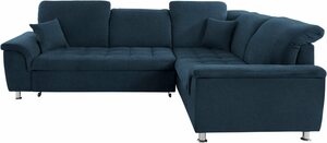 DOMO collection Ecksofa Franzi, wahlweise mit Kopfteilverstellung (dann Breite: 275 cm), Blau