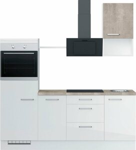 IMPULS KÜCHEN Küche "Turin", vormontiert, mit E-Geräten, Breite 215 cm, Weiß
