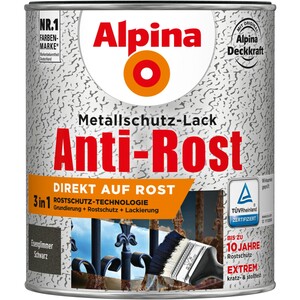 Alpina Metallschutz-Lack Anti-Rost Schwarz Eisenglimmer 750 ml