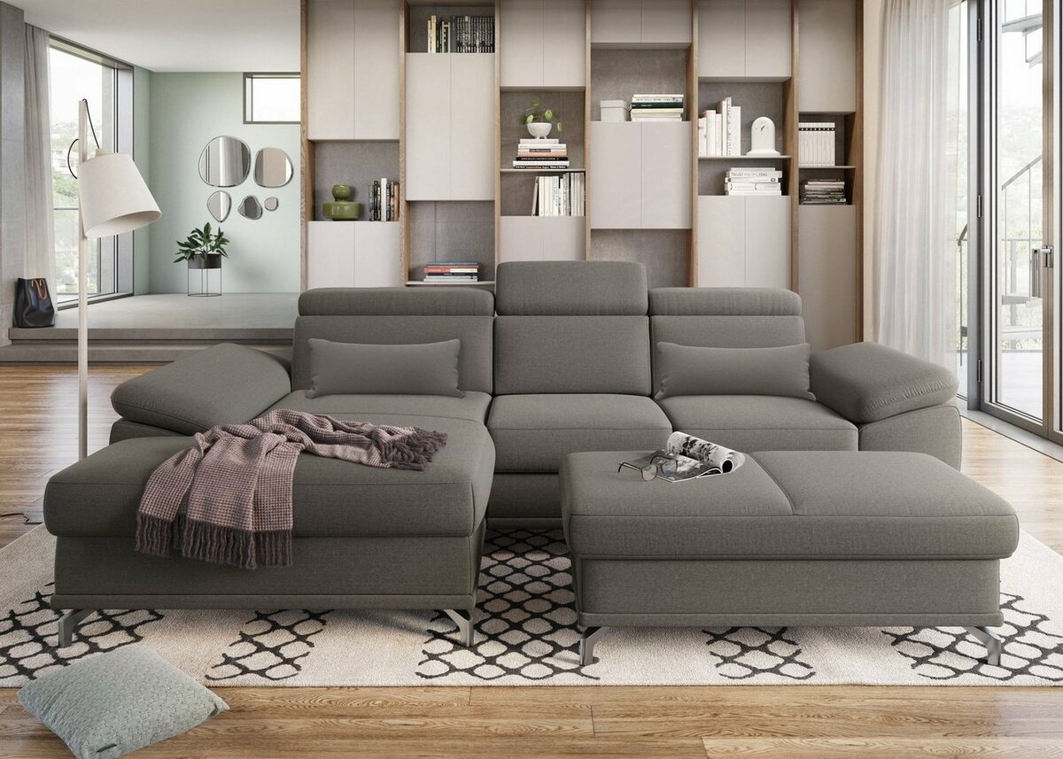 Bild 1 von Sit&more Ecksofa Cabrio, mit Sitztiefen- und Armteilverstellung sowie Federkern, 2 Nierenkissen, Braun