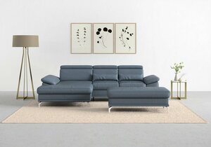 Sit&more Ecksofa Cabrio, mit Sitztiefen- und Armteilverstellung sowie Federkern, 2 Nierenkissen, Blau|grau