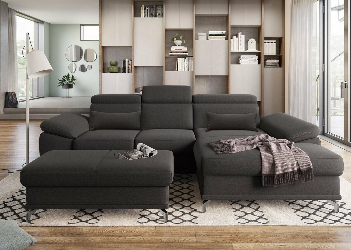 Bild 1 von Sit&more Ecksofa Cabrio, mit Sitztiefen- und Armteilverstellung sowie Federkern, 2 Nierenkissen, Grau