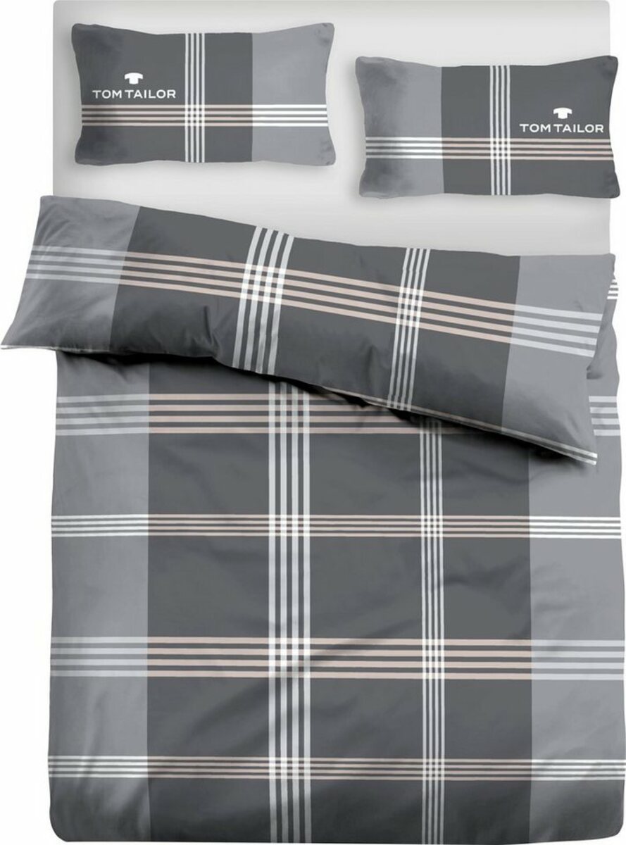 Bild 1 von Bettwäsche Ole in Gr. 135x200 oder 155x220 cm, TOM TAILOR HOME, Renforcé, 2 teilig, karierte Bettwäsche aus Baumwolle, mit Reißverschluss, Grau|rosa