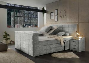 ED EXCITING DESIGN Boxspringbett Denver, inkl. Motor, Topper und motorisierter TV-Halterung bis 40 Zoll, Grau