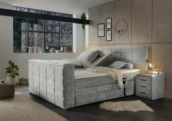Bild 1 von ED EXCITING DESIGN Boxspringbett Denver, inkl. Motor, Topper und motorisierter TV-Halterung bis 40 Zoll, Grau