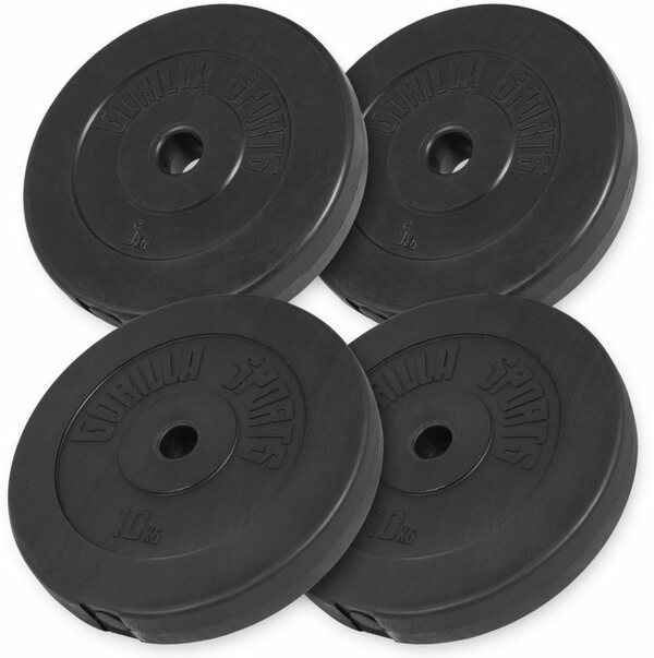 Bild 1 von GORILLA SPORTS Hantelscheiben Hantelscheibenset Kunststoff 30 kg - 2 x 5 - 2 x 10 kg, 30 kg, (4-tlg), Schwarz