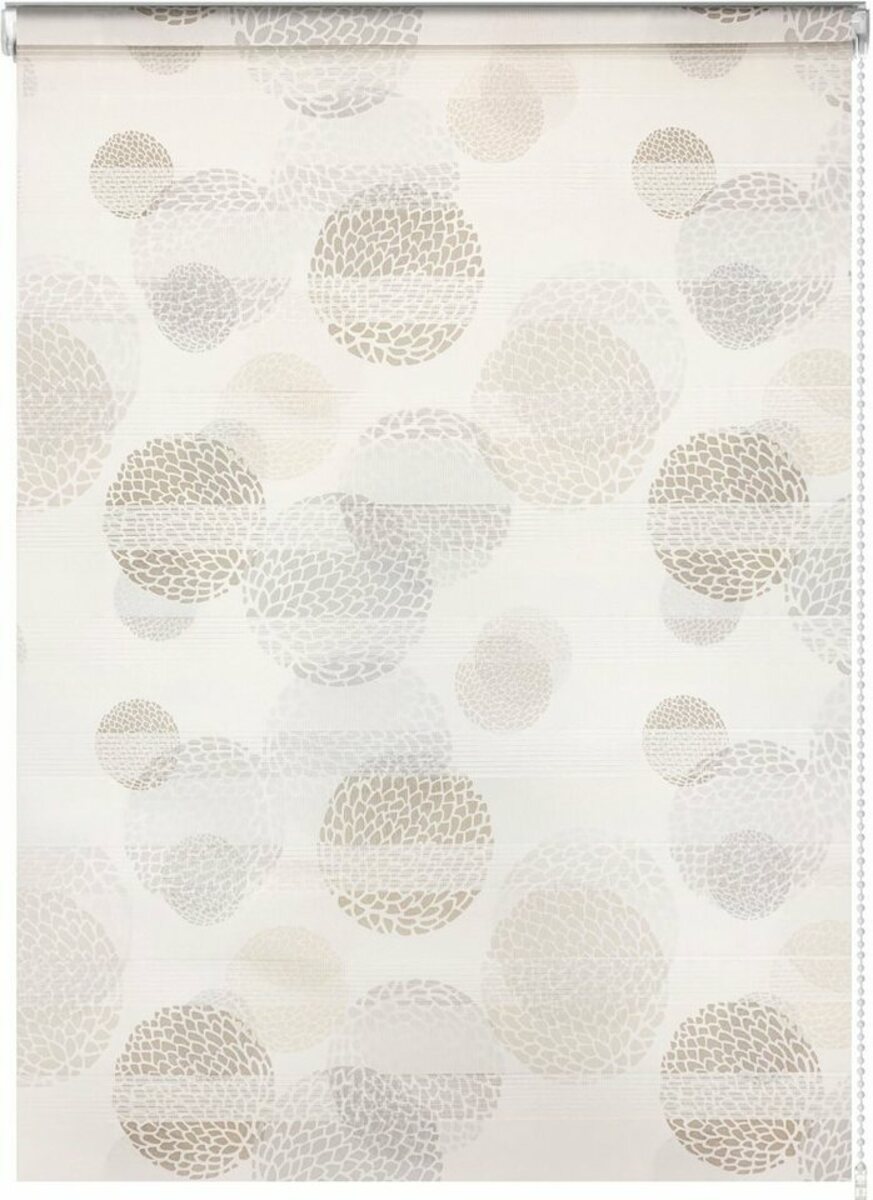 Bild 1 von Doppelrollo Belem, my home, Lichtschutz, ohne Bohren, freihängend, Klemmfix, im Fixmaß, Klemmfix, Kreise, bedruckt, Klemmträger, Grau