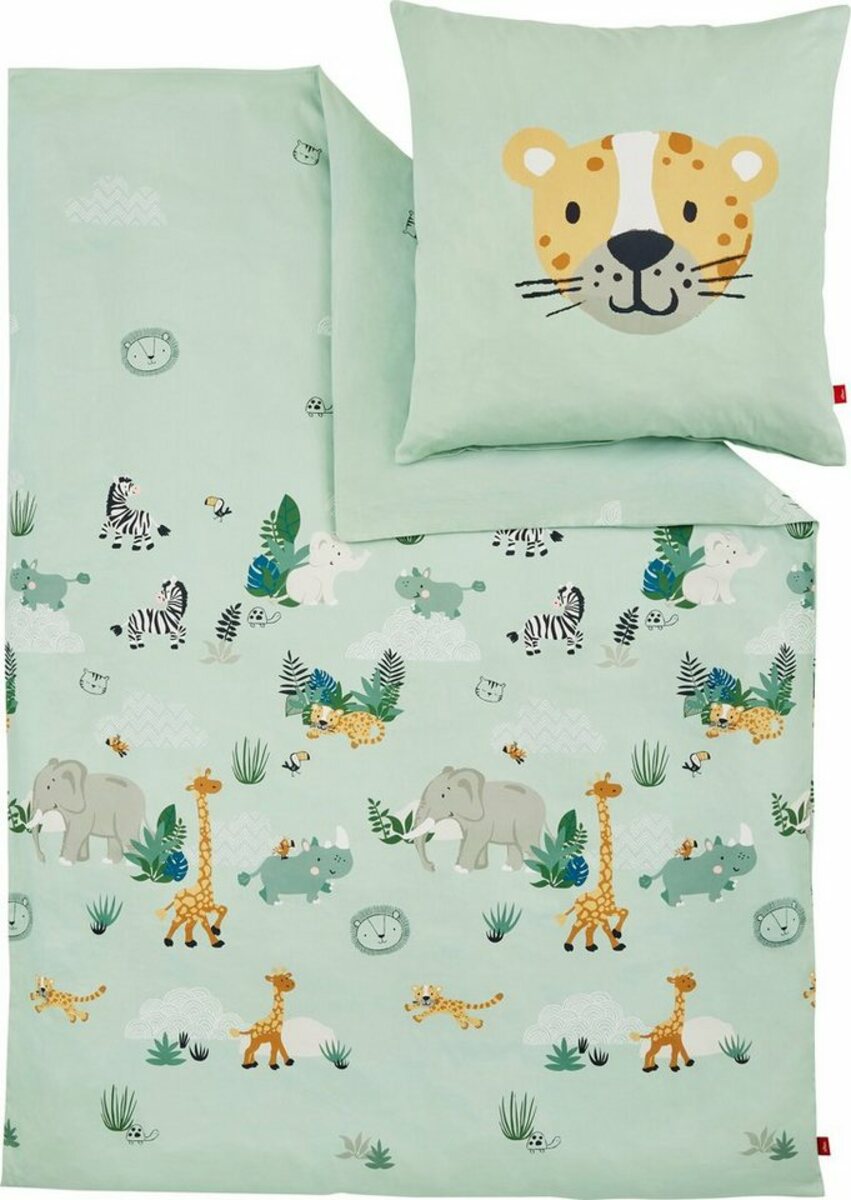 Bild 1 von Kinderbettwäsche Satinbettwäsche s.Oliver Junior, s.Oliver, Mako-Satin, 2 teilig, für Kinder, Tiere Safari Afrika, Grün