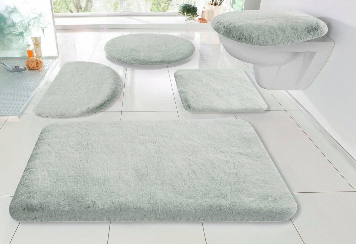 Bild 1 von Badematte Rabbit Badematten my home, Höhe 30 mm, rutschhemmend beschichtet, fußbodenheizungsgeeignet, schnell trocknend, strapazierfähig, Polyester, halbrund, Kaninchenfell-Haptik, Badteppich, rec