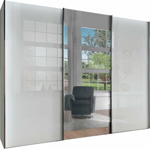 WIEMANN Schwebetürenschrank Monaco hochwertige Glas- und Spiegelfront, Grau|weiß