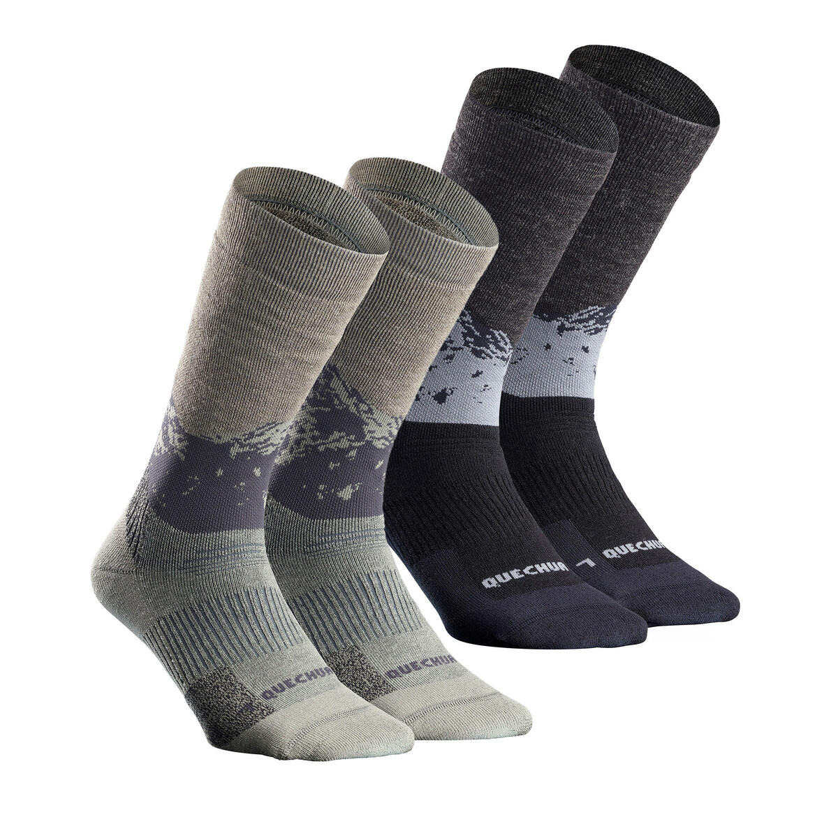 Bild 1 von Wandersocken Damen/Herren warm halbhoch 2er-Pack - SH500 Grün|khaki|schwarz