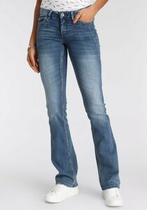 Arizona Bootcut-Jeans mit Keileinsätzen Low Waist, Blau
