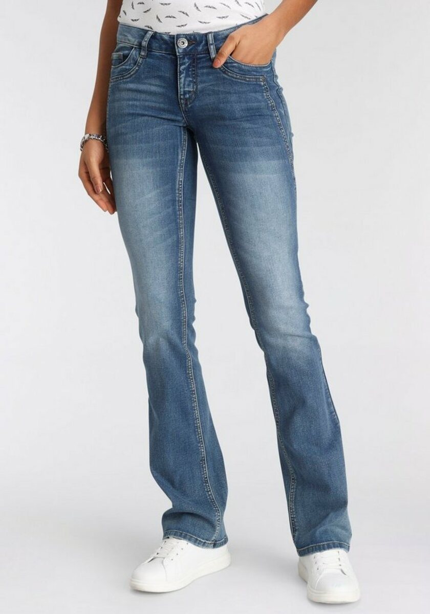 Bild 1 von Arizona Bootcut-Jeans mit Keileinsätzen Low Waist, Blau