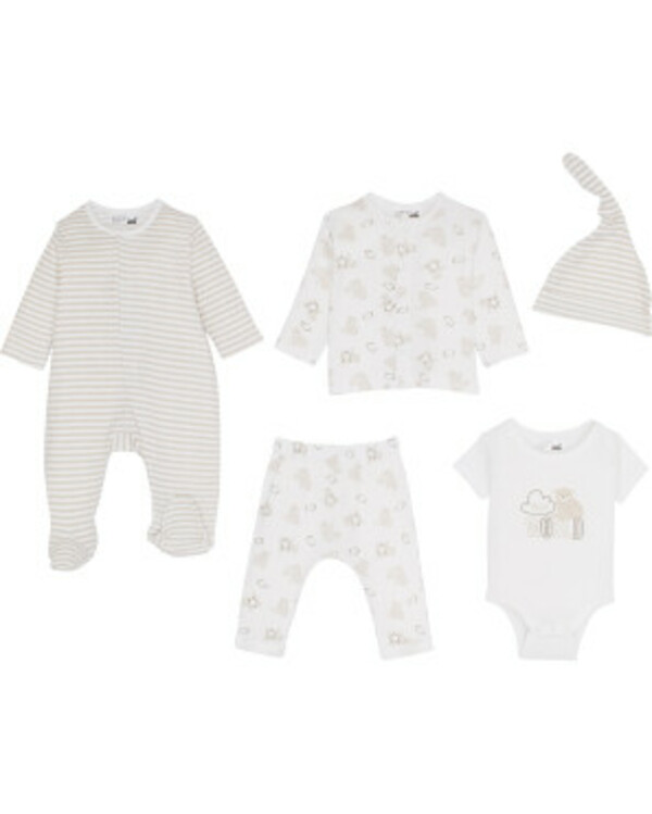 Bild 1 von Newborn Body + Strampler + Strickjacke + Hose + Mütze
       
      Ergee 5-tlg. Set
   
      weiß