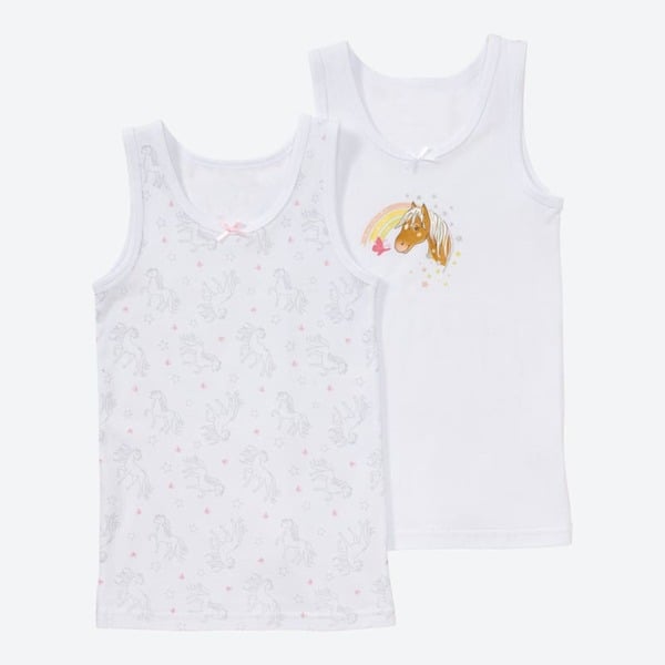 Bild 1 von Mädchen-Unterhemd mit Pferde-Aufdruck, 2er-Pack