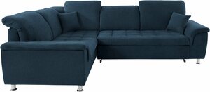 DOMO collection Ecksofa Franzi, wahlweise mit Kopfteilverstellung (dann Breite: 275 cm), Blau