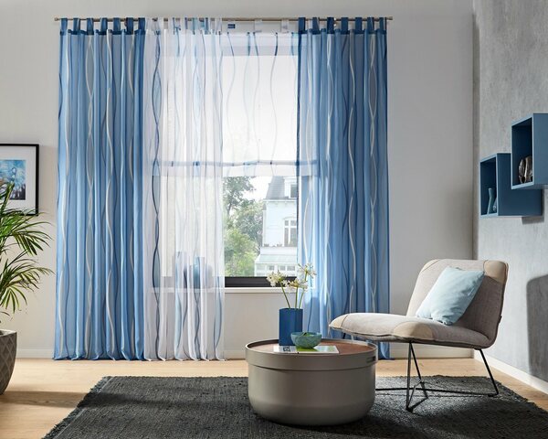 Bild 1 von Gardine DIMONA, my home, Schlaufen (2 St), transparent, Voile, 2-er Set, Voile, Polyester, Wellen, Blau|weiß