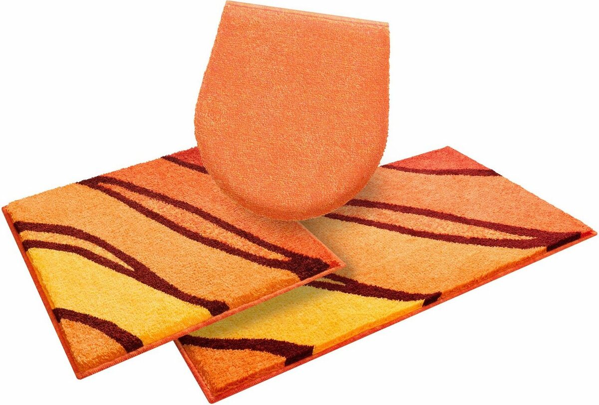 Bild 1 von Badematte Belize Grund, Höhe 20 mm, rutschhemmend beschichtet, schnell trocknend, Polyacryl, rechteckig, 3-tlg. Hänge-WC Set, weiche Haptik, Badematten auch als 3 teiliges Set erhältlich, Orange