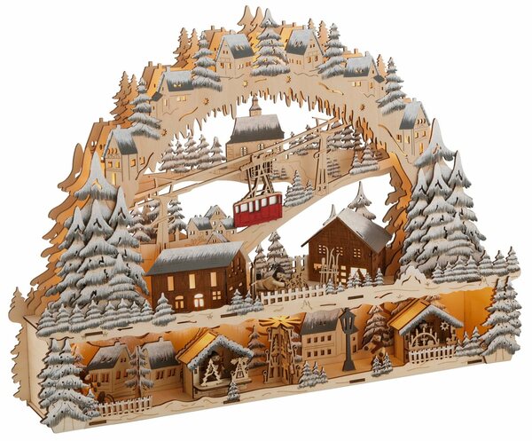 Bild 1 von My home Schwibbogen Podest und Seilbahn, Skihütte und Weihnachsmarkt, Weihnachtsdeko, Breite ca. 64 cm, Beige|braun|grün|rot