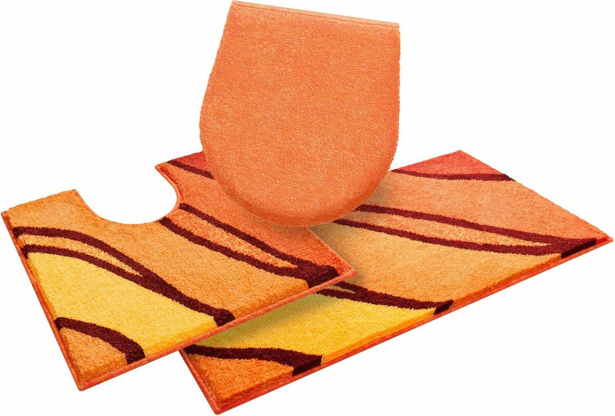 Bild 1 von Badematte Belize Grund, Höhe 20 mm, rutschhemmend beschichtet, schnell trocknend, Polyacryl, rechteckig, 3-tlg. Stand-WC Set, weiche Haptik, Badematten auch als 3 teiliges Set erhältlich, Orange