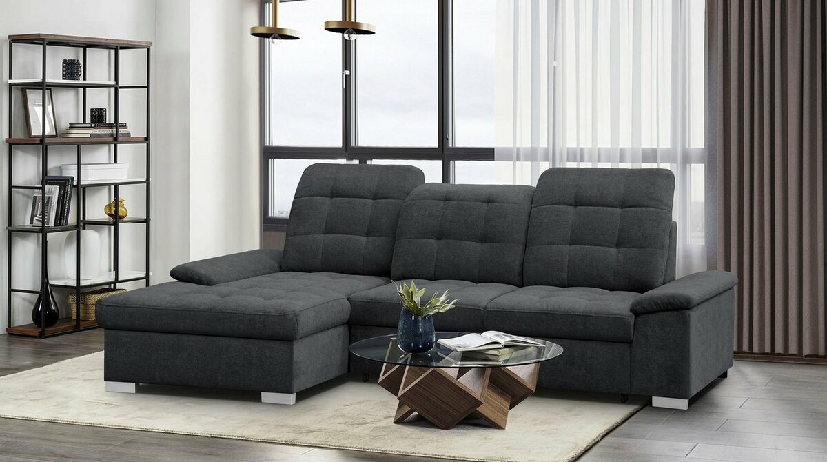 Bild 1 von WERK2 Ecksofa Carmen, mit Bettfunktion & Kopfteilverstellung, optional Sitztiefenverstellung, Schwarz